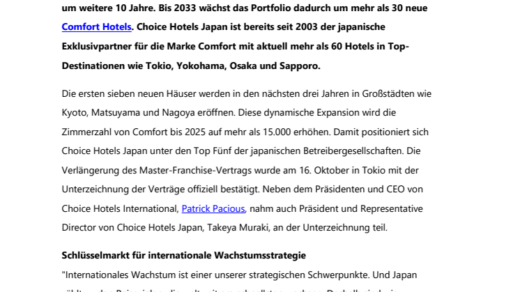 Choice Hotels erhöht Tempo in Japan: 30 neue Hotels bis 2033 