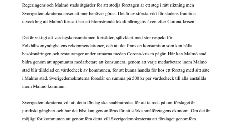 Mer stöd till Malmös lokala näringsliv