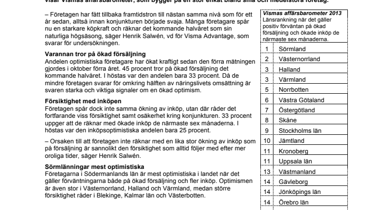 Snabb ökning av optimismen i företagen