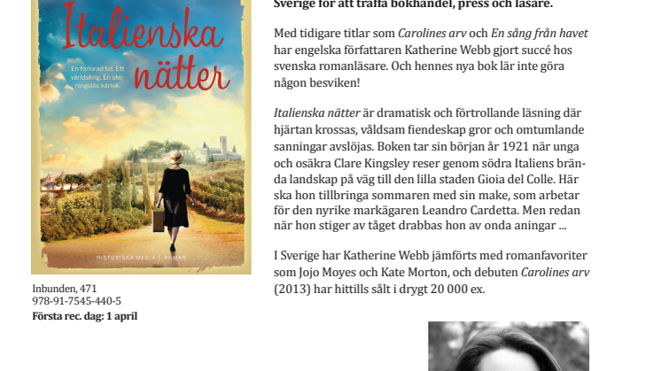 Storsäljaren Katherine Webb till Sverige  – med en ny roman i bagaget 
