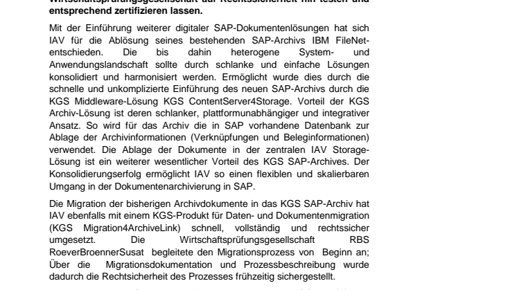 IAV setzt auf schlankes SAP-Archiv von KGS 