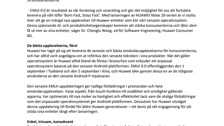 Nya funktioner i EMUI 9.0 med HUAWEI Mate 20-serien  Android P-baserade operativsystemet lämnar betastadiet med nya funktioner