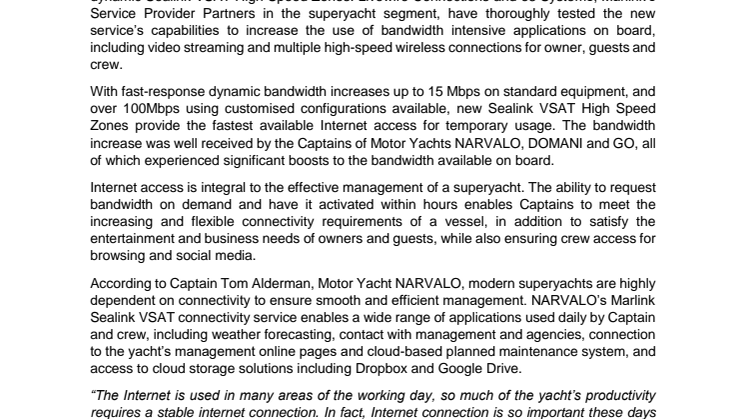 Marlink: New Sealink VSAT High Speed Zones increase superyacht captains' productivity and guest throughput experience 
