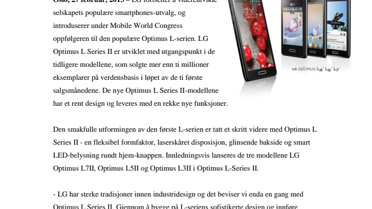 OPTIMUS L SERIES II – NESTE GENERASJON I LGs POPULÆRE DESIGNMOBILSERIE