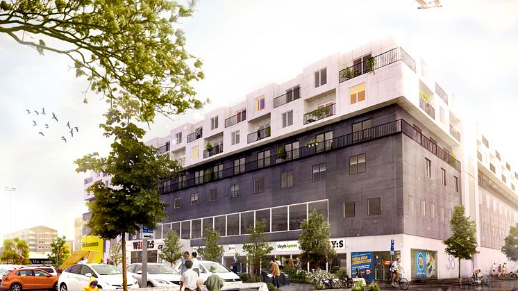Studentlägenheter ovanpå Willys. Illustration: Mima arkitekter