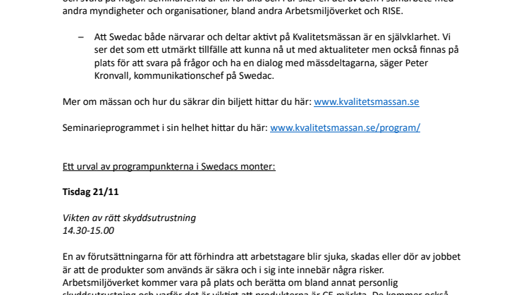 Swedac deltar på Kvalitetsmässan 2023