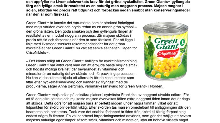  Green Giant™ får nyckelhålsmärkning 