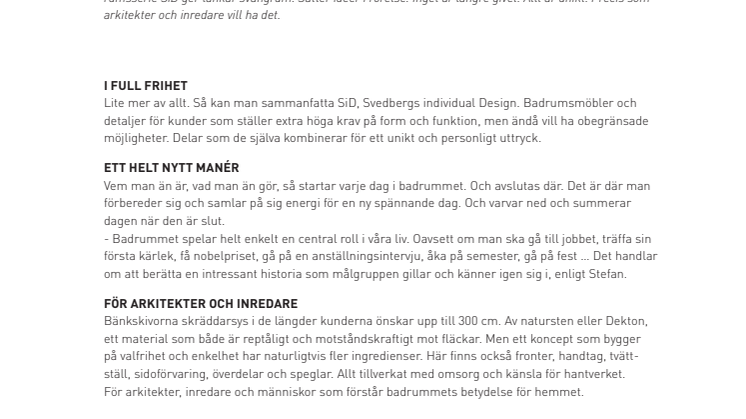 Svedbergs introducerar SiD - Svedbergs Individual Design