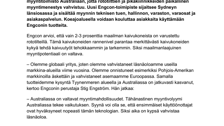 Engcon vahvistaa läsnäoloaan Australiassa  – toimisto Sydneyhin