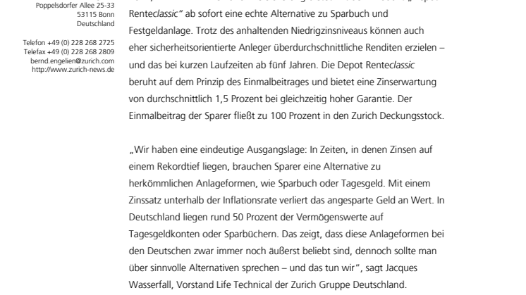 Niedrigzinsphase: Zurich bietet Vorsorge-Alternative zu Sparbuch oder Tagesgeldkonto