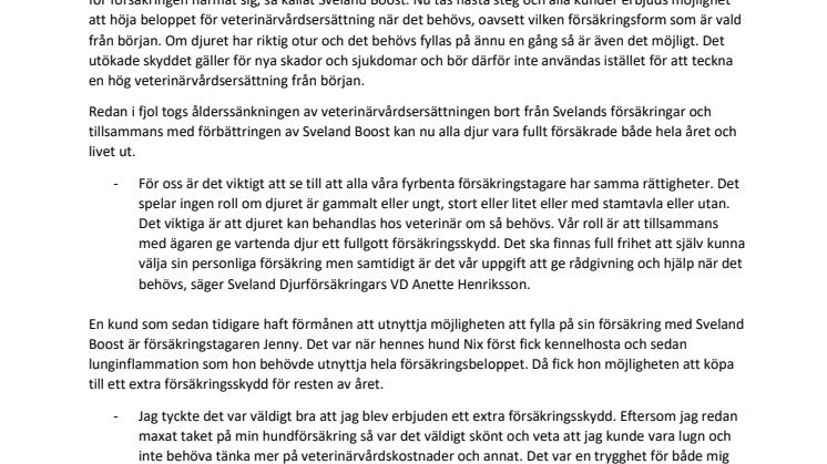 Sveland Djurförsäkringar höjer taket för alla som behöver