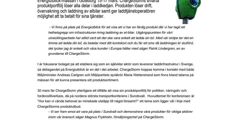 Unik svensk laddstolpe för el-bilar visas på energimässa i Göteborg nästa vecka