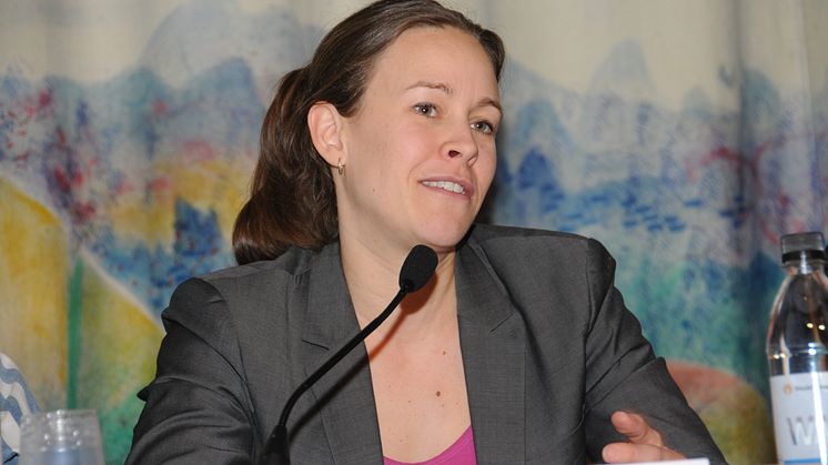 Maria Wetterstrand (mp) vid Svensk Byggtjänsts byggpolitiska debatt på Nordbygg, 23/3 2010.