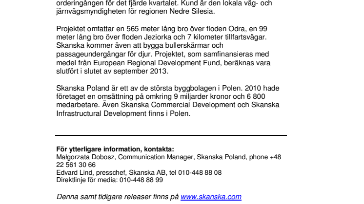 Skanska bygger broar och tillfartsvägar i Polen för 310 miljoner kronor