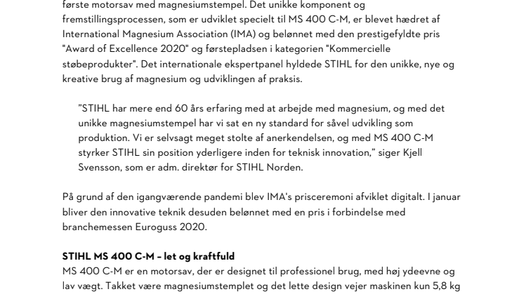 STIHL HÆDRES FOR UNIK MOTORSAV OG TEKNIKUDVIKLING