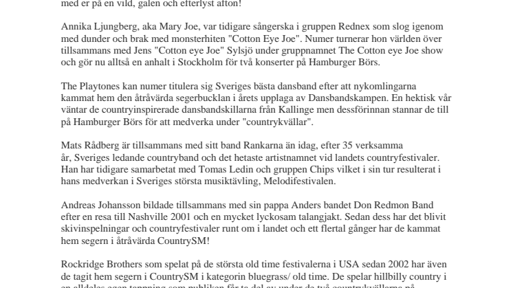 Countrykvällar på Hamburger Börs med Dansbandskampens vinnare The Playtones!