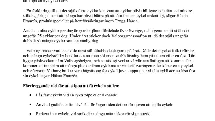 Cykelstölder minskat med en tredjedel – men se upp i slutet av april