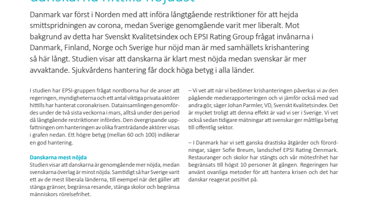 Nordiska skillnader kring invånarnas  uppfattning om samhällets coronahantering – danskarna hittills nöjdast