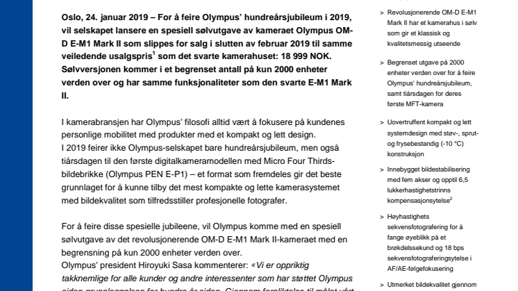 Olympus annonserer sølvutgaven av det revolusjonerende kameraet OM-D E-M1 Mark II