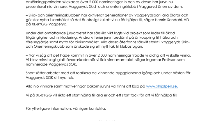 Vinnarna av XL-Hjälpen klara – Vaggeryds SOK får hjälp att rusta upp