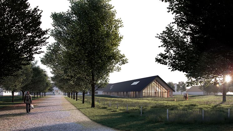 Visualisering af konceptforslaget for multihallen ved Møldrup Optagelseshjem.