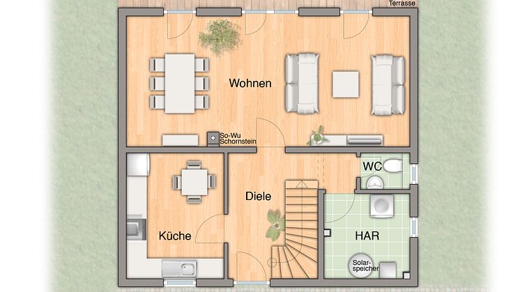 Grundriss Erdgeschoss des Massivhaus "Flair 113"
