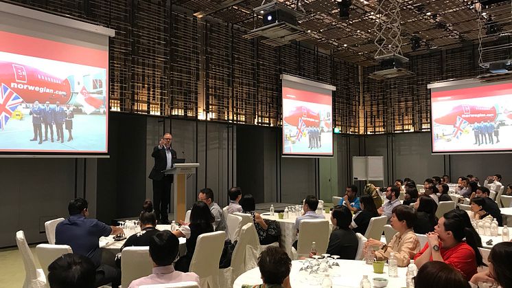 Global Head of Sales, Lars Sande presenting Norwegian to Singapore's travel community