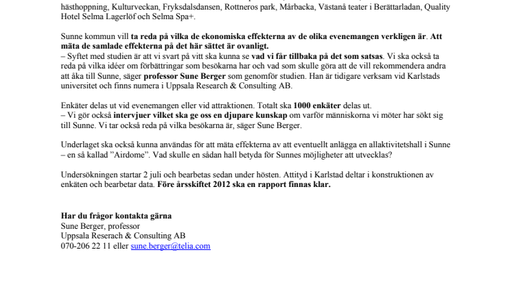 Mäter ekonomiska effekter av evenemang i Sunne