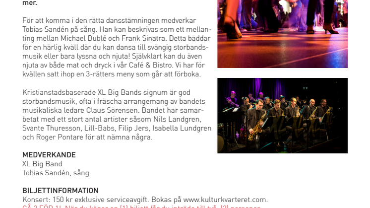 I AFTON DANS med XL Big Band 12 mars på Kulturkvarteret 