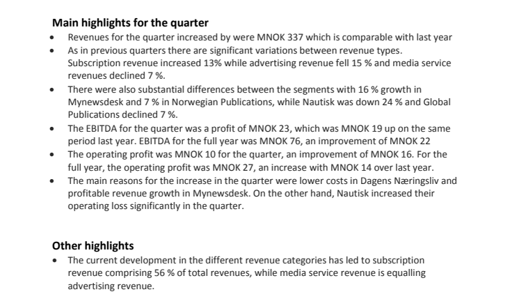 NHST Media Group - Quarterly Report 4th quarter 2016