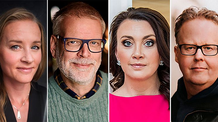 Från vänster: Stina Jackson, foto Stefan Tell / Hans Rosenfeldt, foto Anders Thessing / Camilla Läckberg, foto Claudio Bresciani/TT / Jonas Moström, foto Kajsa Göransson.