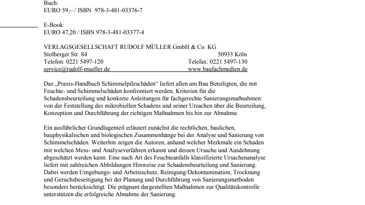 Praxis-Handbuch Schimmelpilzschäden 