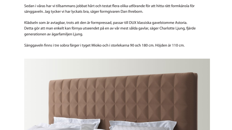 DUX introducerar ny innovativ sänggavel