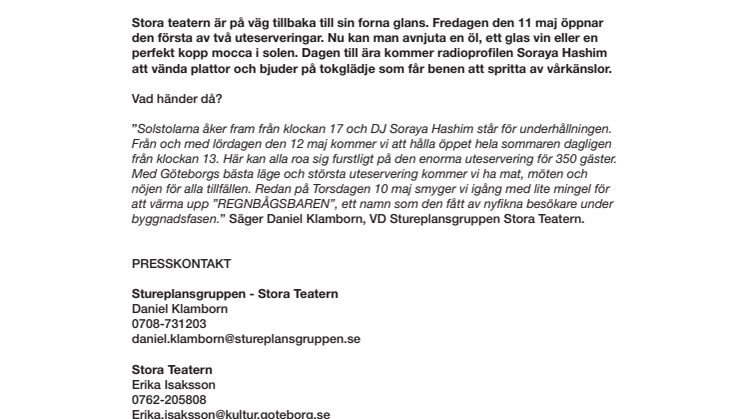 Nu öppnar STORKÖKET södra uteserveringen på STORA TEATERN