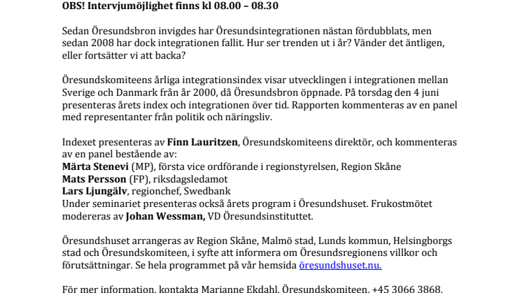 Pressinbjudan: Öresundsintegrationen - Blir 2015 äntligen året då det vänder?