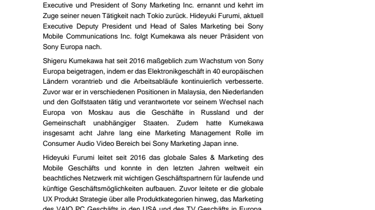 Sony Europa ernennt neuen Präsidenten