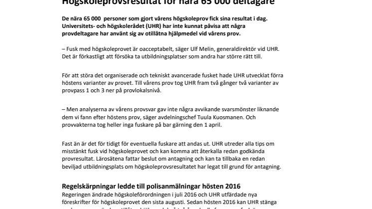  Högskoleprovsresultat för nära 65 000 deltagare