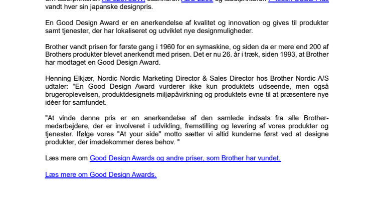 Brother scorer Good Design Awards i kategorierne print, scan og labelprint