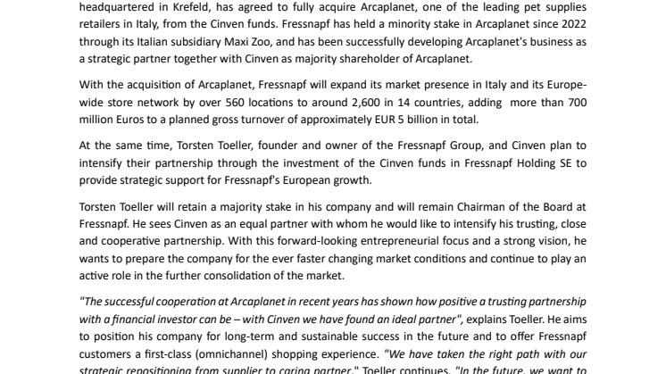 240704_press release - Fressnapf acquires Arcaplanet. Cinven becomes minority shareholder of Fressnapf Holding SE.pdf