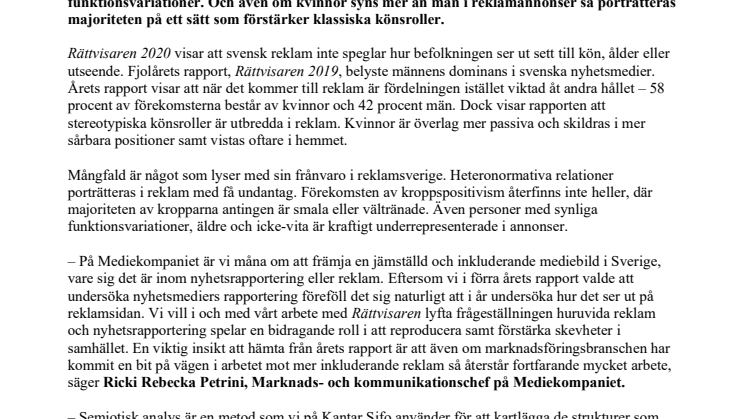 Rättvisaren 2020: Kvinnor passar bäst i hemmet enligt svensk reklam