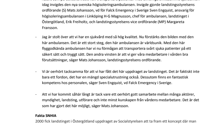 Svenska Nationella Högisoleringsambulansen är invigd