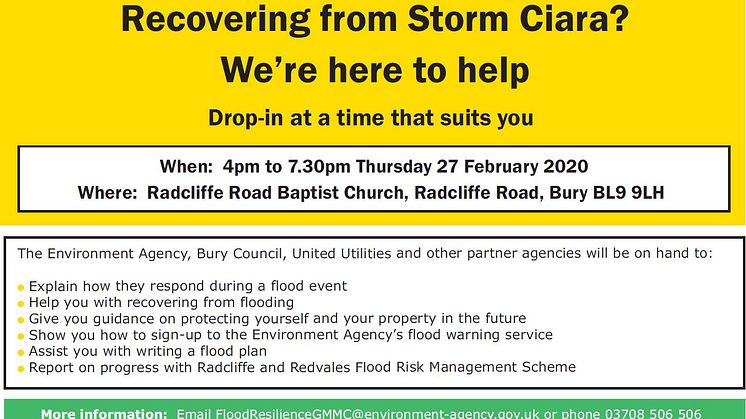 ​Support for Radcliffe and Redvales residents affected by flooding to be given at multi-agency drop-in event