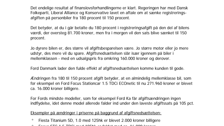 Ny lavere registreringsafgift - hvad betyder det for dig som Ford kunde?