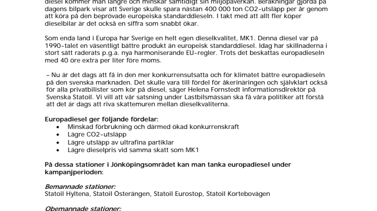 Statoil säljer europadiesel under Lastbilsmässan 2010 
