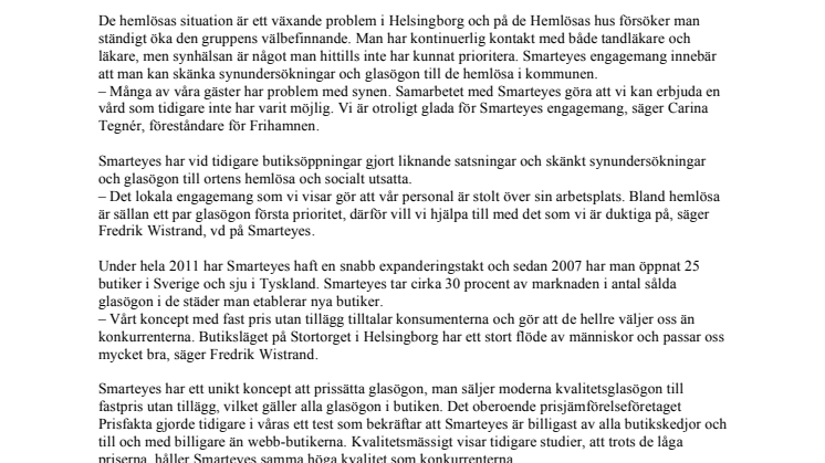 Skänker synundersökningar och glasögon till hemlösa – optikkedjan Smarteyes öppnar butik i Helsingborg 