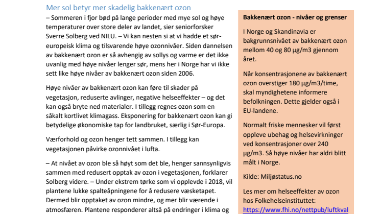 Rekordsommeren 2018 førte til høye nivåer av helseskadelig luftforurensning