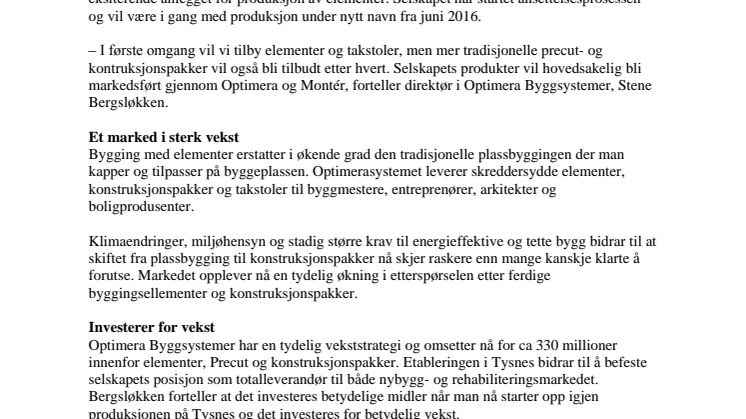 Elementproduksjon skaper 30-40 nye arbeidsplasser i Tysnes