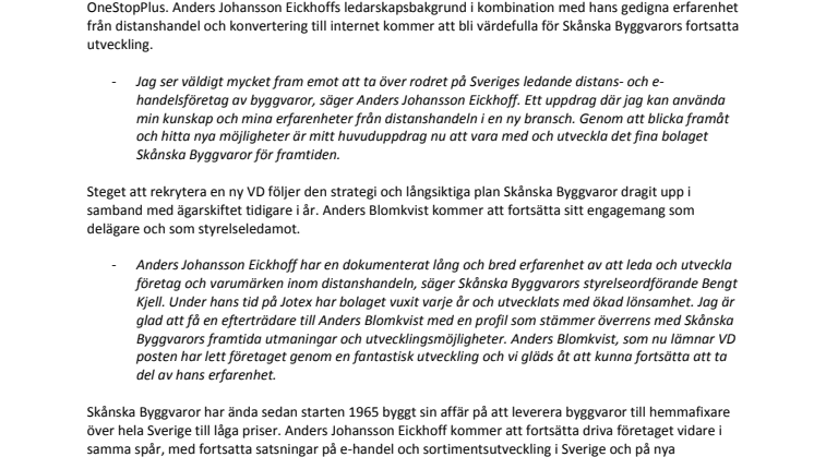 Anders Johansson Eickhoff ny VD för Skånska Byggvaror