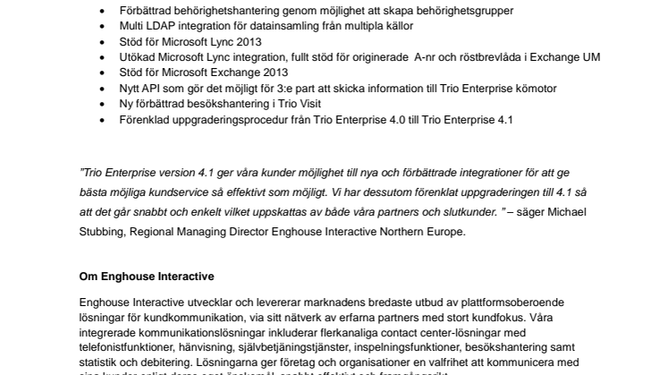 Enghouse Interactive lanserar Trio Enterprise 4.1