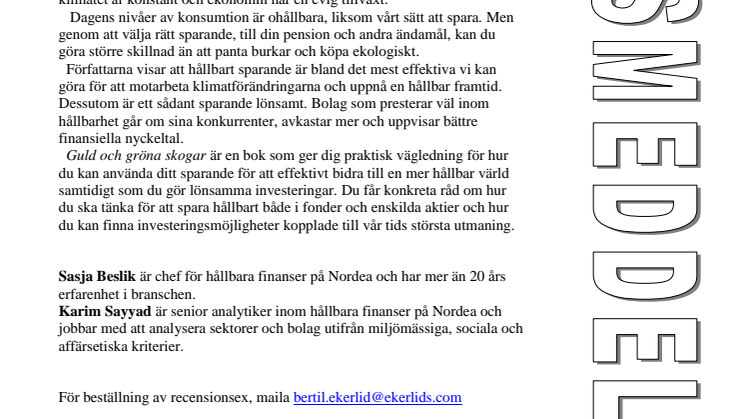 Ny bok: Guld och gröna skogar - investera klimatsmart och bli rik av Sasja Beslik och Karim Sayyad